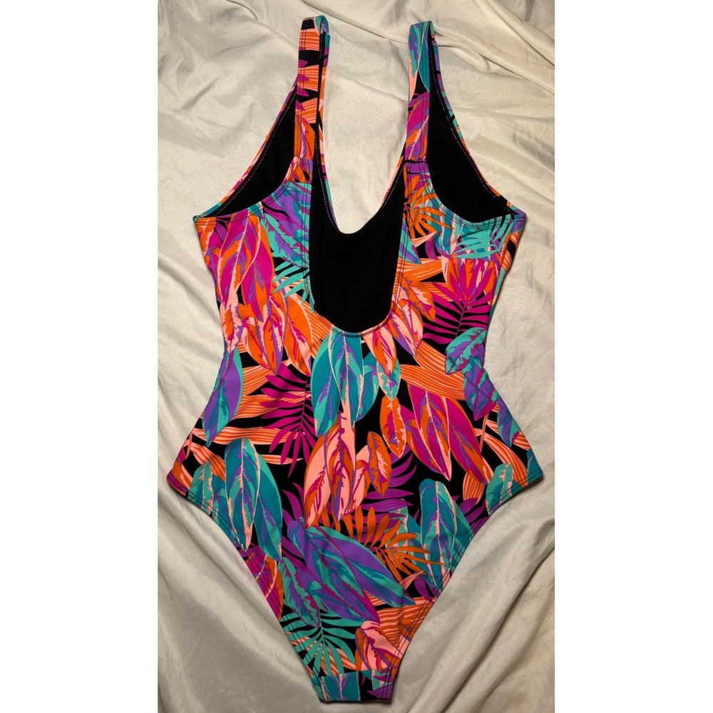 Sybilla Tropical Leaf One Piece Swimsuit Womens Medium Multicolor Retro Floral